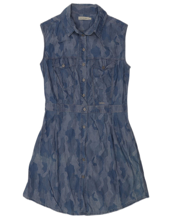 Calvin Klein Γυναικείο Αμάνικο Φόρεμα UK 10 Small Blue Camouflage