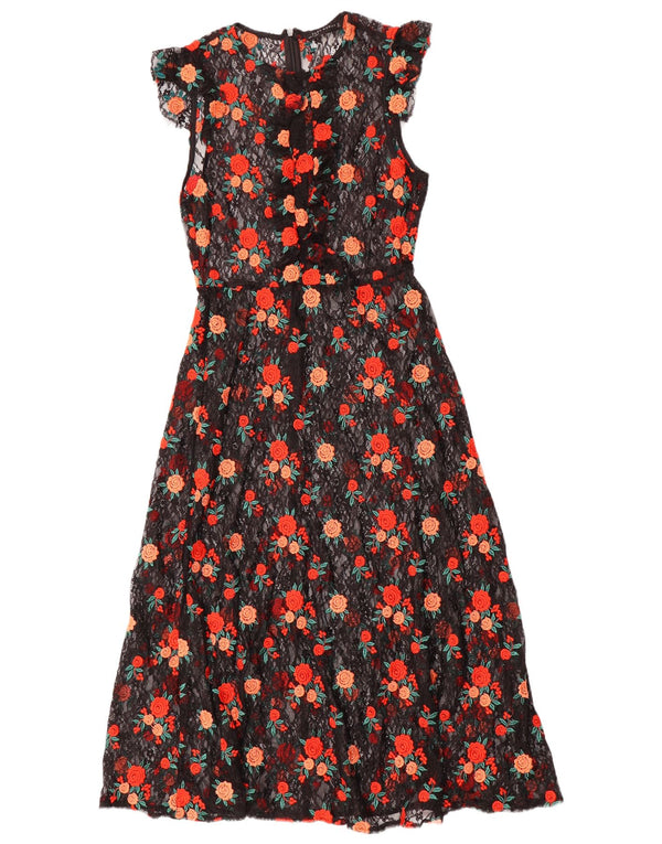Zara Womens See Through Lace Maxi Dress UK 6 XS Black Floral