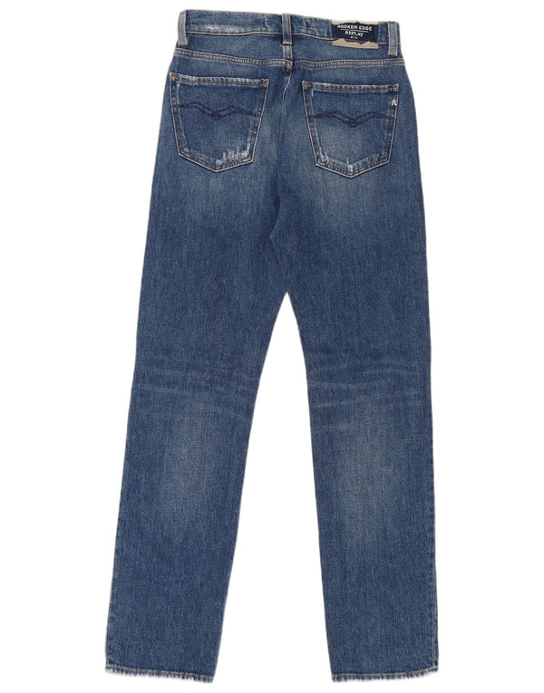 Replay Womens Distressed Straight Jeans W25 L30 Blue Cotton