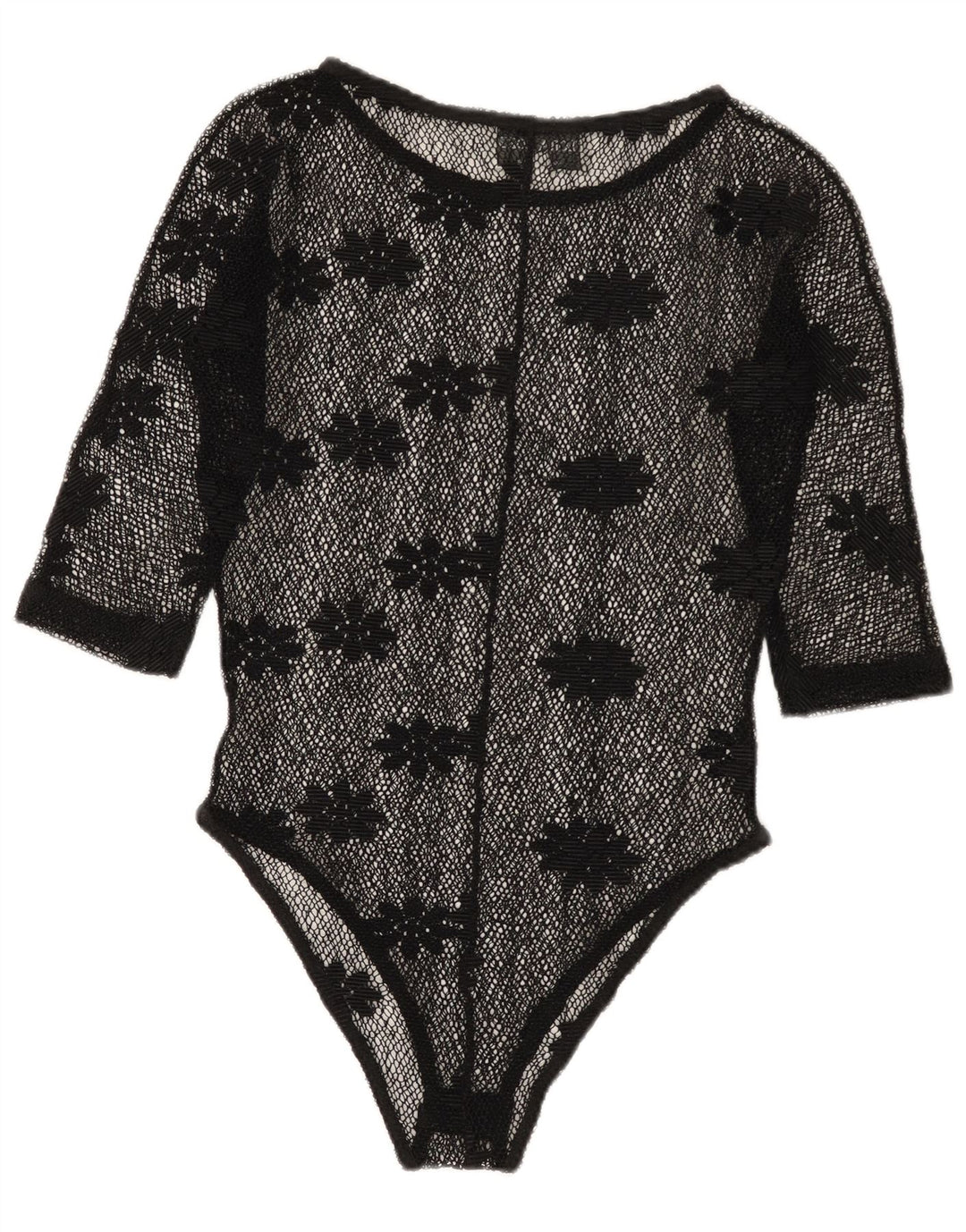 Vintage γυναικείο κορμάκι See Through Lace IT 42 Medium Black Floral