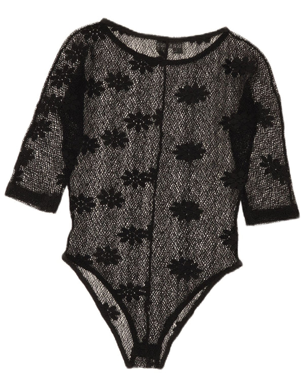Vintage γυναικείο κορμάκι See Through Lace IT 42 Medium Black Floral