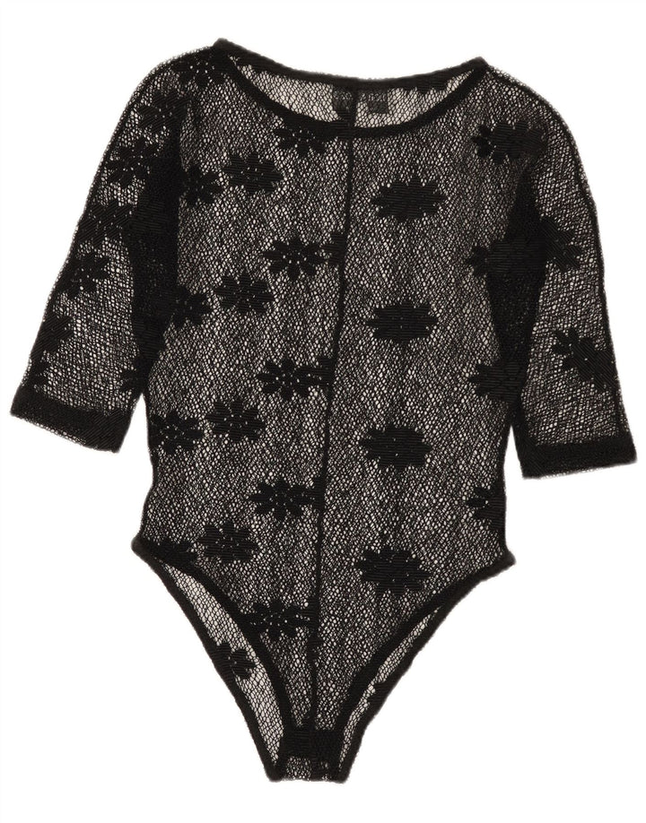 Vintage γυναικείο κορμάκι See Through Lace IT 42 Medium Black Floral