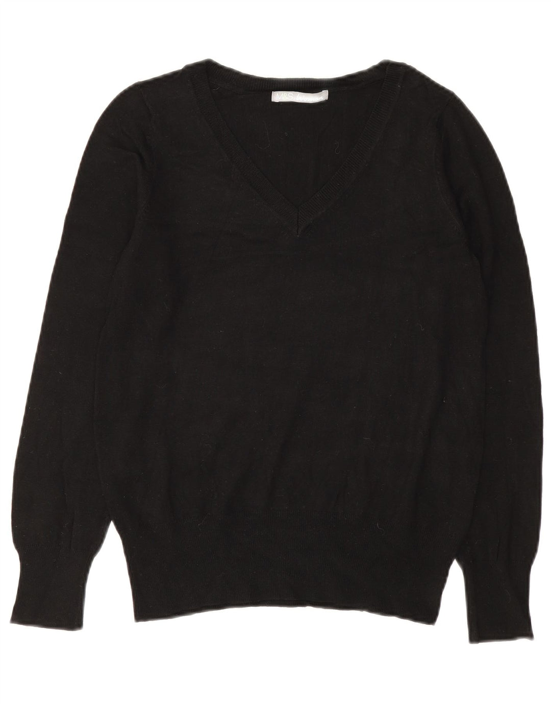 Marks & Spencer Γυναικείο πουλόβερ με λαιμόκοψη σε V UK 10 Small Black Viscose
