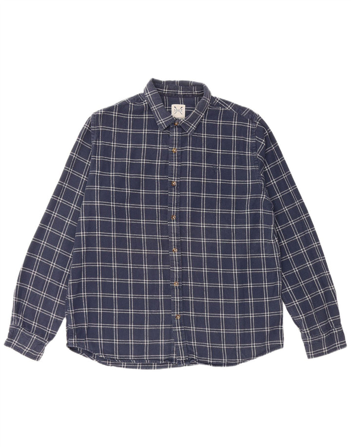 Crew Clothing Ανδρικό φανελένιο πουκάμισο μεγάλο μπλε ναυτικό καρό βαμβακερό