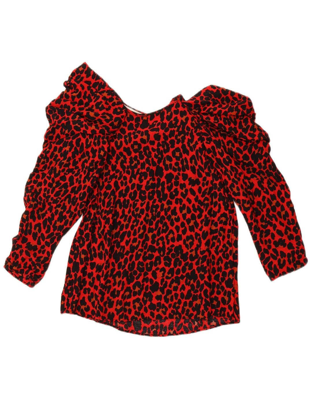 ZARA Γυναικεία μπλούζα με μανίκια 3/4 τοπ UK 10 Small Red Animal Print