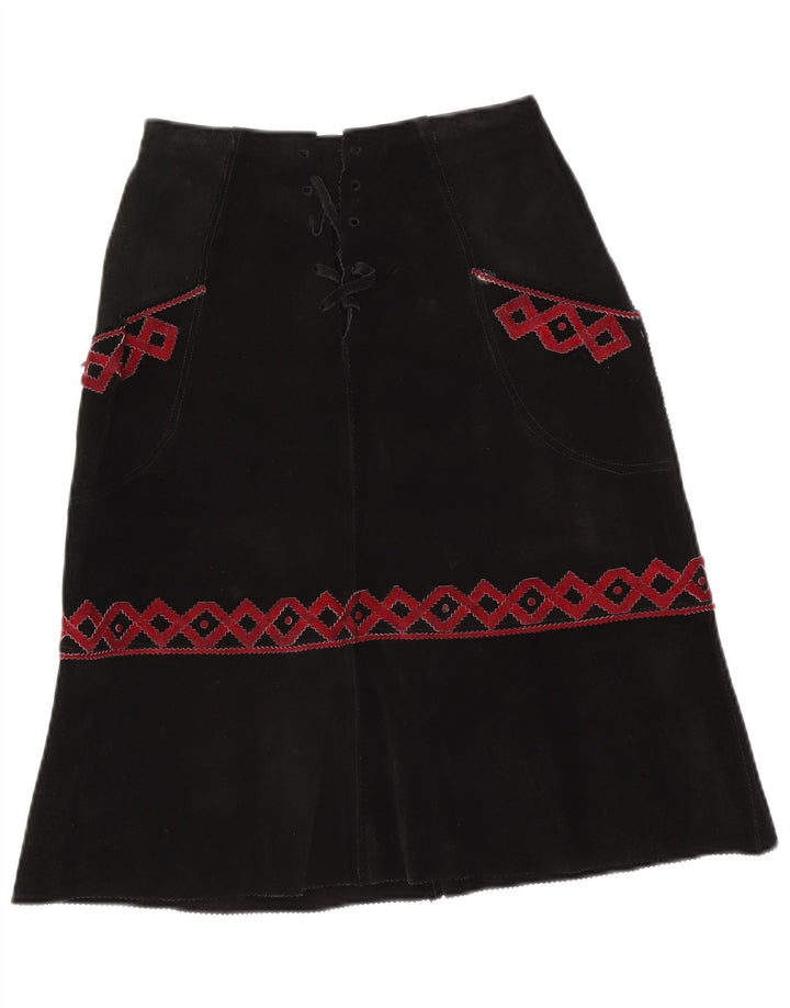 Vintage Γυναικεία Suede Midi Φούστα W28 Μεσαία Μαύρη Γεωμετρική