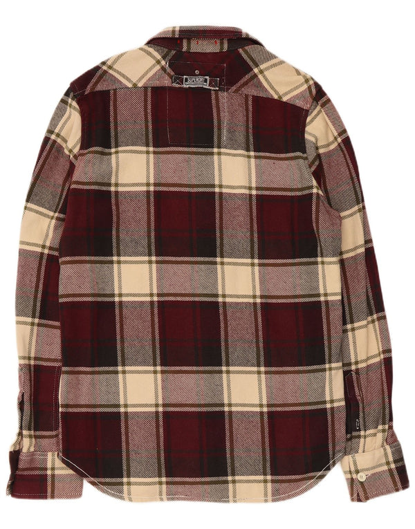 Superdry Mens Flannel Shirt Large Burgundy Check Cotton
