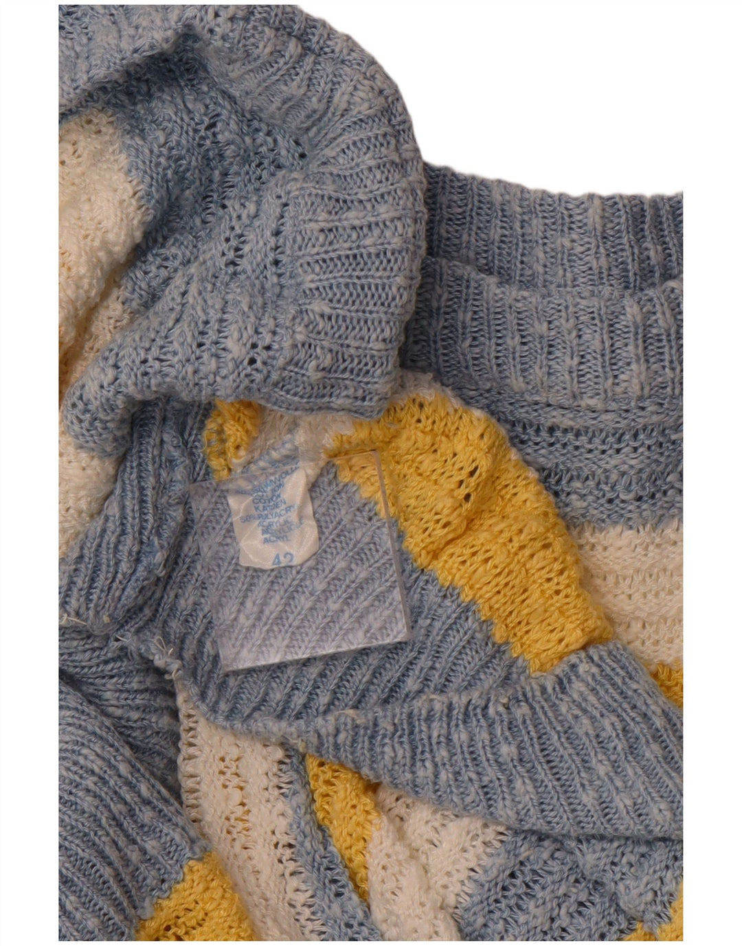 VINTAGE Γυναικείο πουλόβερ με λαιμόκαυστο IT 42 Βαμβακερό μεσαίο μπλε ριγέ