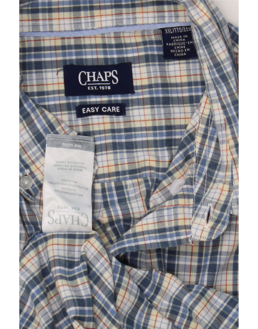 CHAPS Mens Easy Care Shirt 2XL Blue Check Cotton Vintage Chaps and Second-Hand Chaps from Messina Hembry 