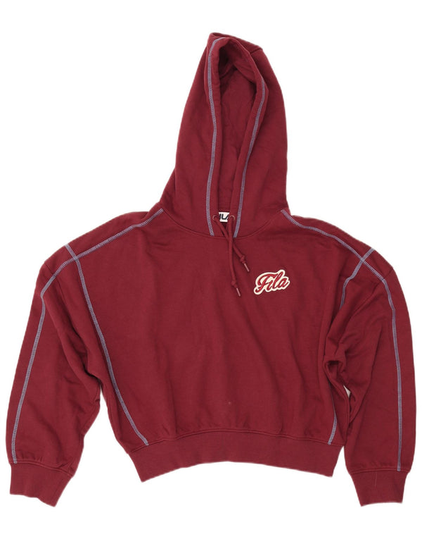 Fila Γυναικείο Crop Oversized Hoodie Jumper UK 10 Small Maroon Βαμβάκι