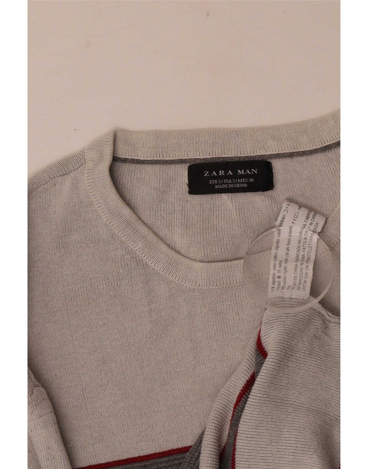 Zara Ανδρικό πουλόβερ με λαιμόκοψη, μικρό γκρι βαμβακερό ριγέ