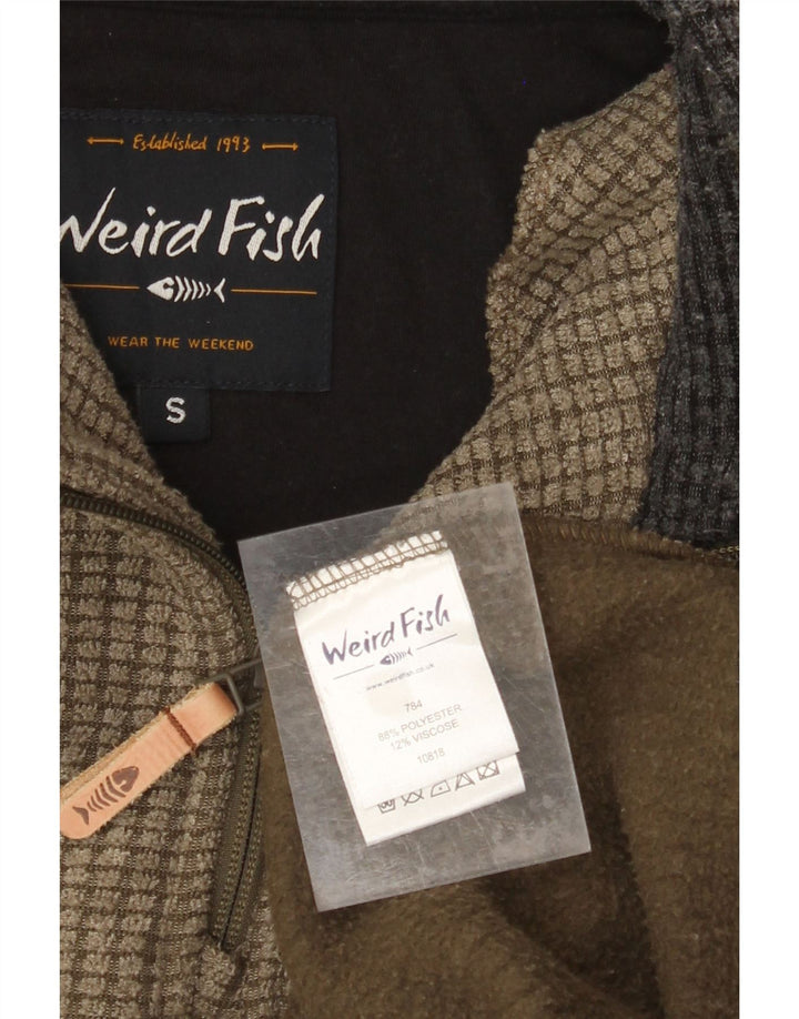 WEIRD FISH Mens Zip Neck Fleece Jumper Small Green Polyester