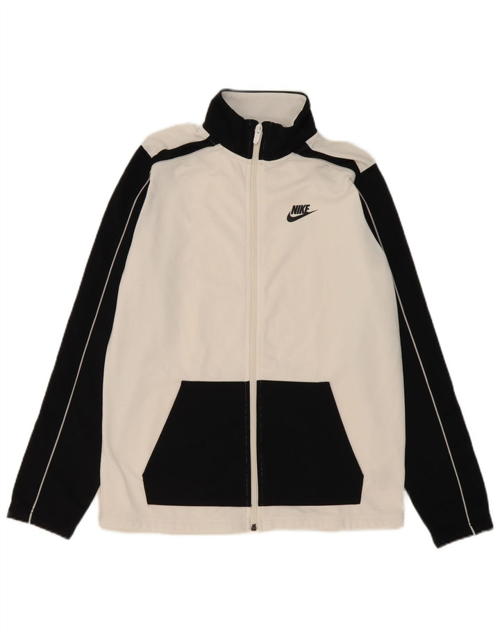 NIKE Boys Tracksuit Top Jacket 13-14 Years  XL White Colourblock Polyester