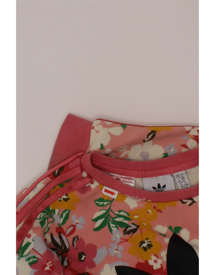 Γραφικό φούτερ ADIDAS για κορίτσια, 9-10 ετών, ροζ λουλουδάτο βαμβακερό