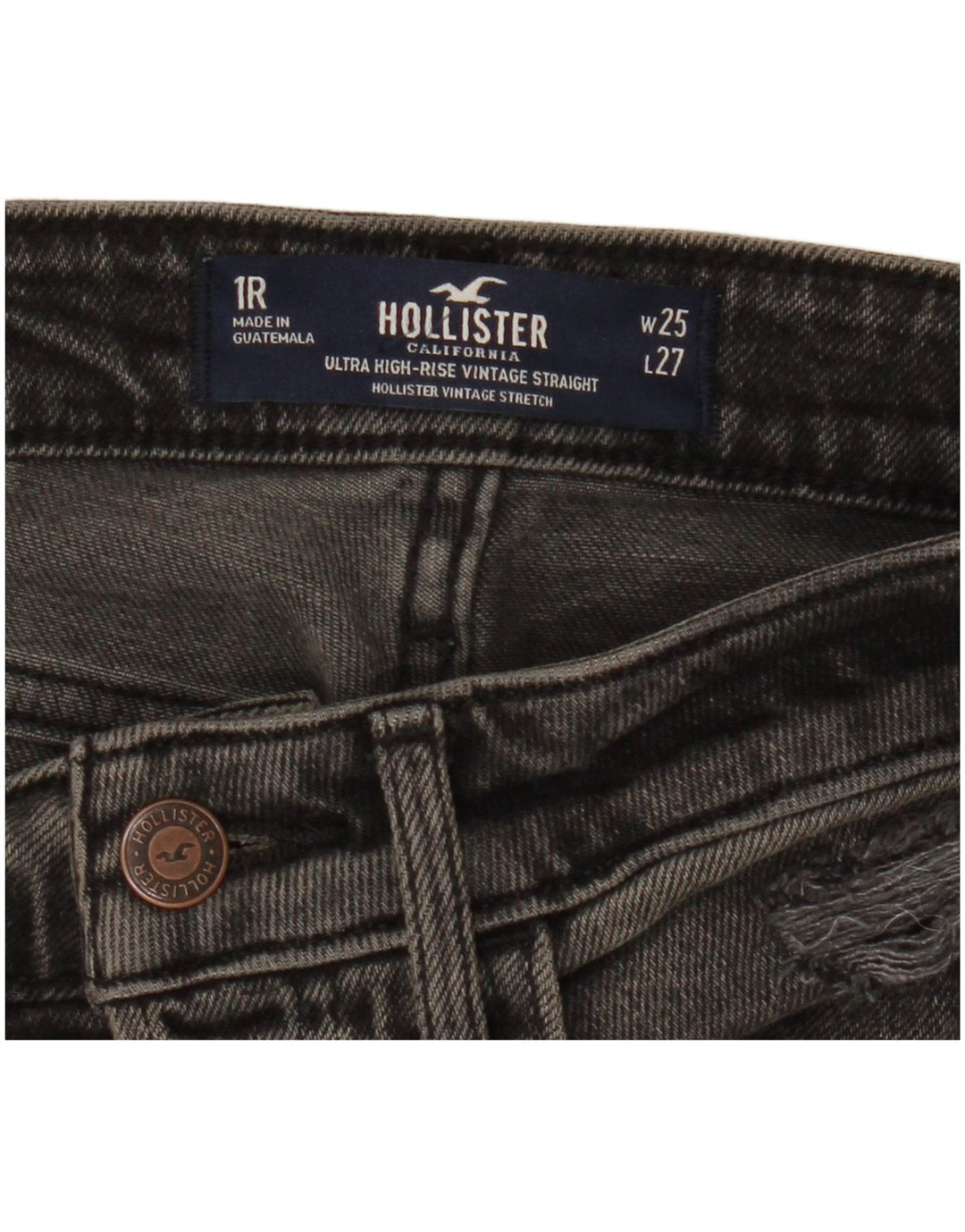 HOLLISTER γυναικείο ταλαιπωρημένο ψηλό ίσιο τζιν W25 L27 μαύρο βαμβακερό