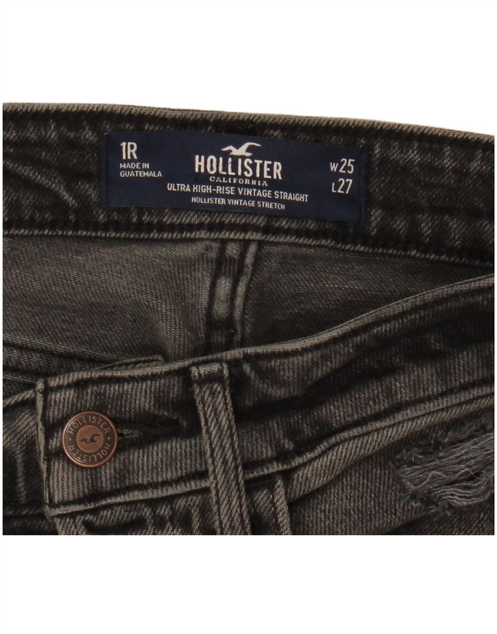 HOLLISTER γυναικείο ταλαιπωρημένο ψηλό ίσιο τζιν W25 L27 μαύρο βαμβακερό
