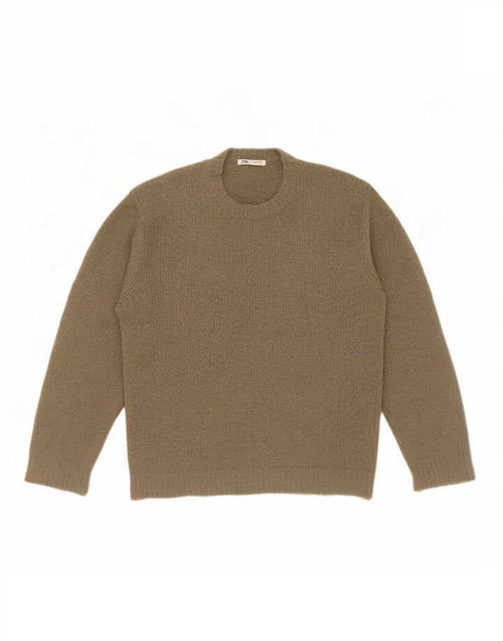 Ανδρικό πουλόβερ Zara Crew Neck Jumper Medium Khaki Acrylic