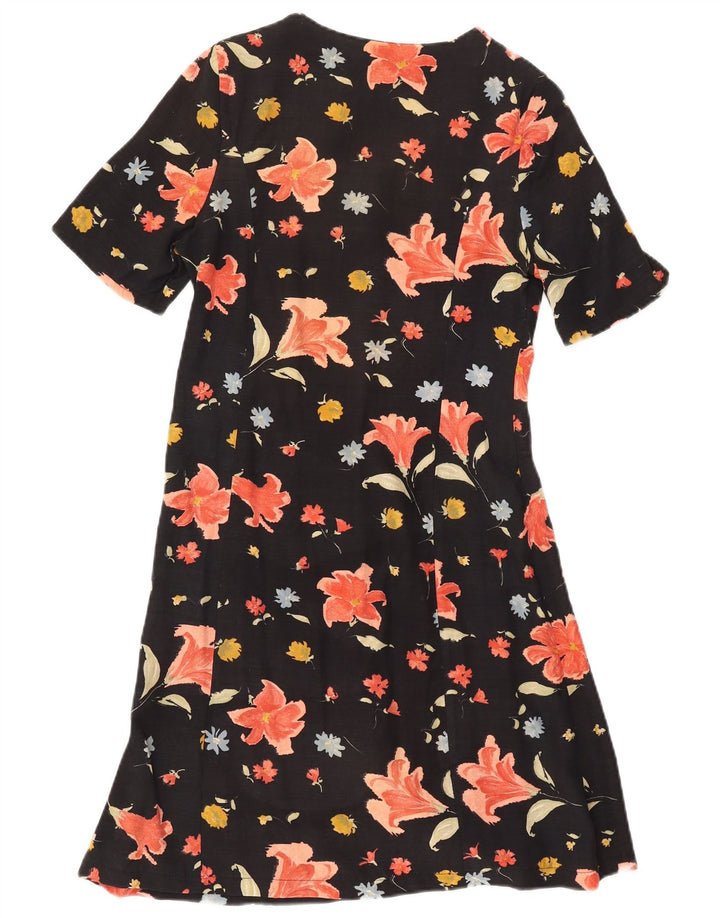 Vintage γυναικείο φόρεμα A-Line UK 8 Small Black Floral