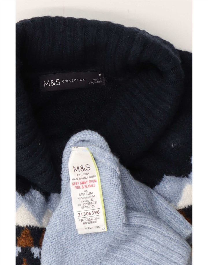 Marks & Spencer Γυναικείο πουλόβερ με ρολό λαιμόκοψη UK 14 Μεσαίο μπλε γεωμετρικό