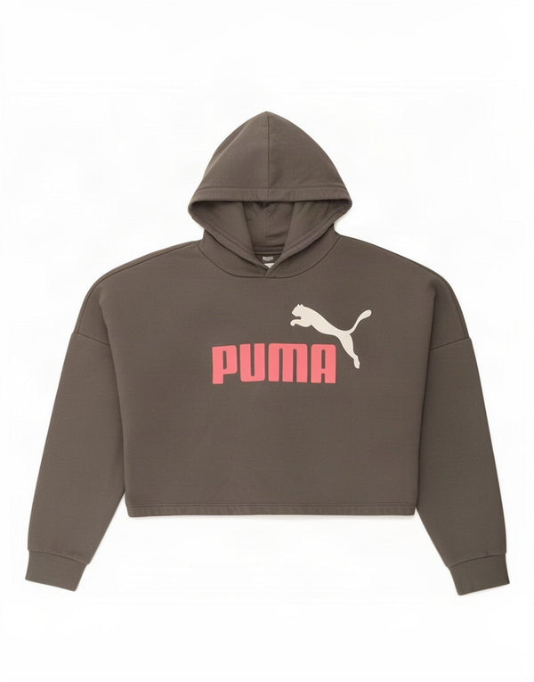 Puma Girls Crop Graphic Hoodie Jumper 11-12 Years Grey Cotton