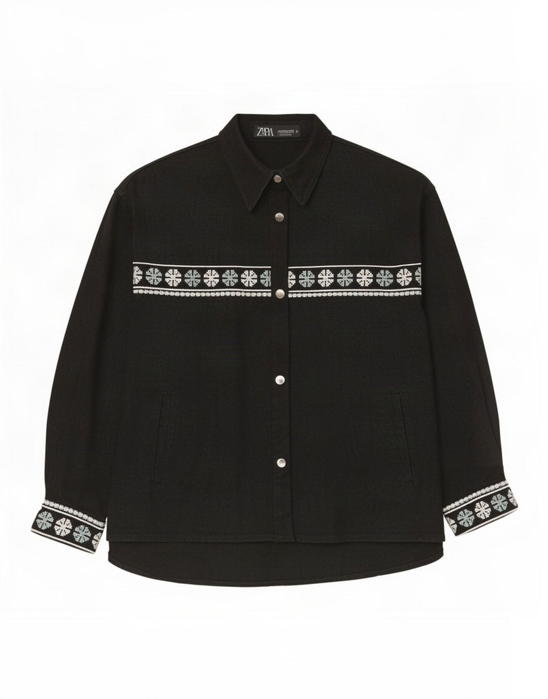 Zara Γυναικείο πουκάμισο Oversized UK 14 Μεσαίο μαύρο γεωμετρικό βαμβάκι