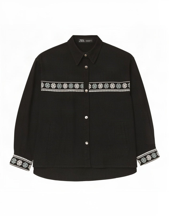Zara Γυναικείο πουκάμισο Oversized UK 14 Μεσαίο μαύρο γεωμετρικό βαμβάκι