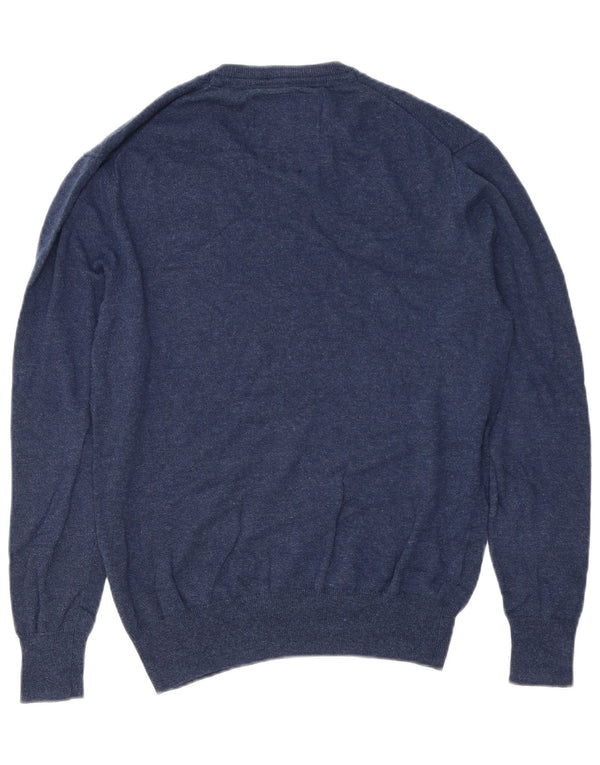 Superdry Ανδρικό πουλόβερ με λαιμόκοψη με V λαιμόκοψη, μεσαίο μπλε βαμβακερό