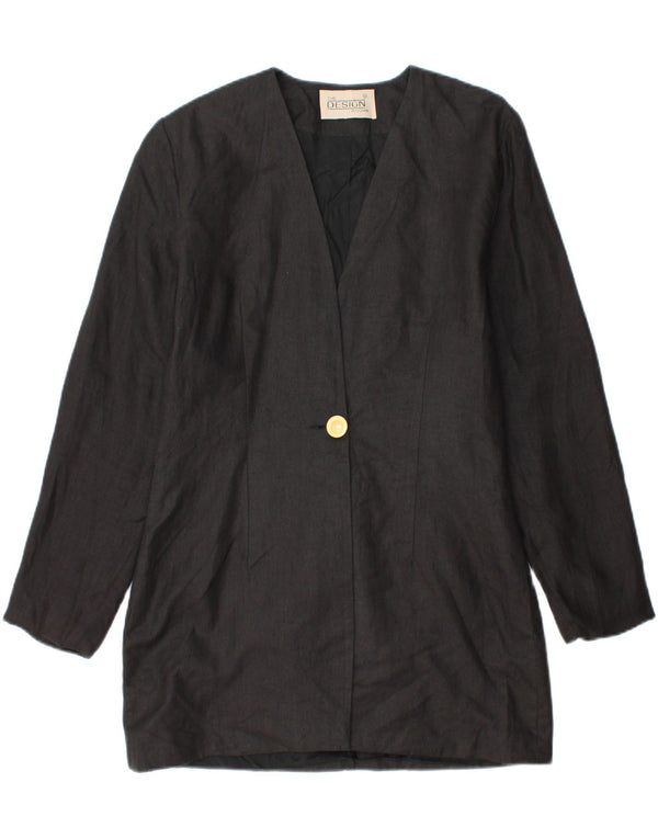 Vintage Γυναικείο Longline 1 Κουμπί Μπουφάν Blazer UK 14 Medium Μαύρο Λινό