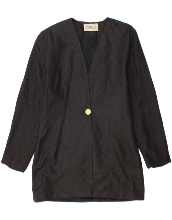Vintage Γυναικείο Longline 1 Κουμπί Μπουφάν Blazer UK 14 Medium Μαύρο Λινό