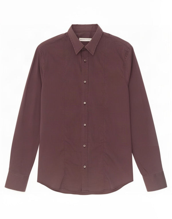Trussardi Mens Shirt Size 40 Medium Burgundy Striped Cotton
