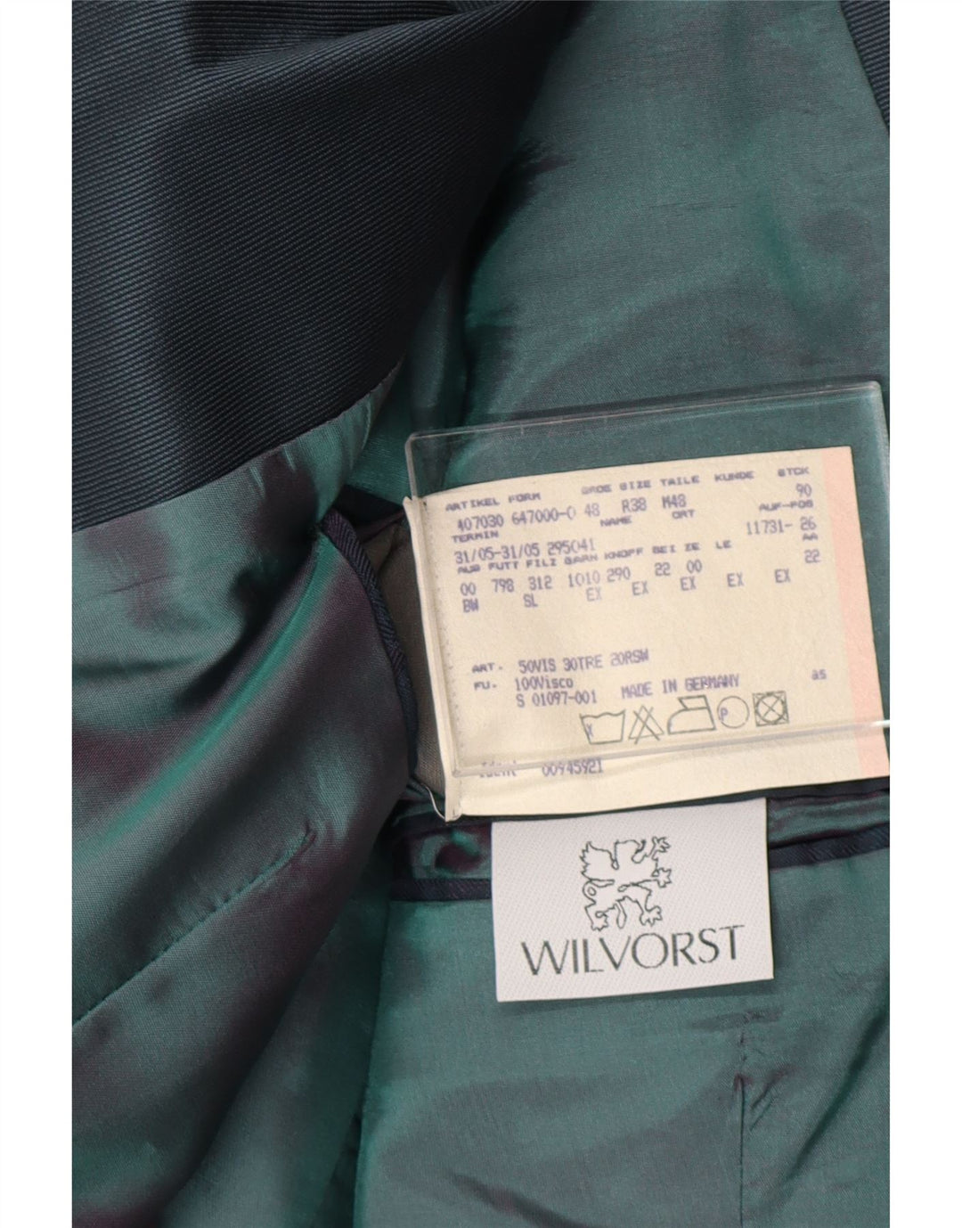 WILVORST Womens Abstract Pattern Blazer Jacket EU 48 2XL Green Vintage Wilvorst and Second-Hand Wilvorst from Messina Hembry 