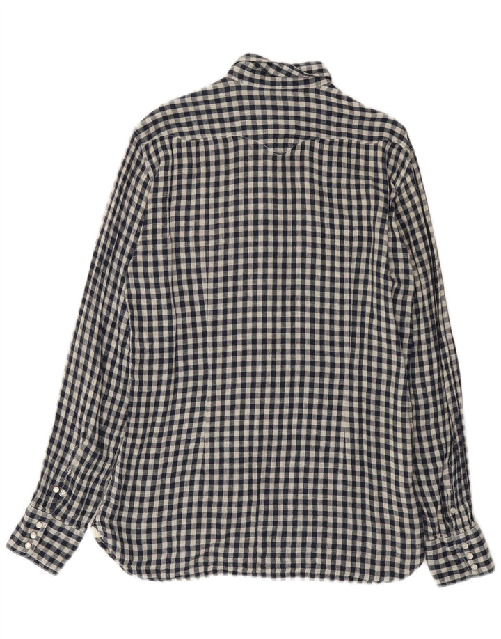 Stefanel Ανδρικό πουκάμισο Western Large Navy Blue Gingham Cotton