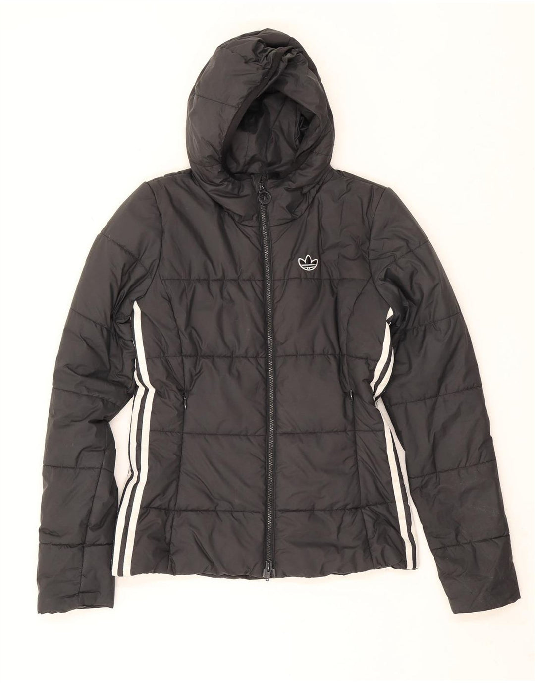 Γυναικείο μπουφάν με κουκούλα Adidas UK 6 XS μαύρο πολυεστέρα