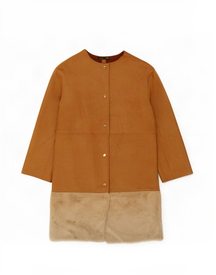 Zara Γυναικείο Πανωφόρι UK 14 Medium Brown Colourblock Polyester