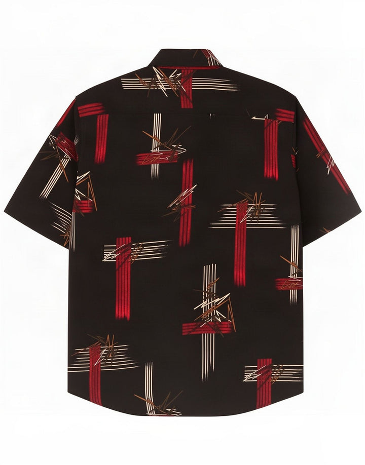 Vintage Ανδρικό Abstract Pattern Μπλουζάκι με κοντό μανίκι μεγάλο μαύρο μεταξωτό