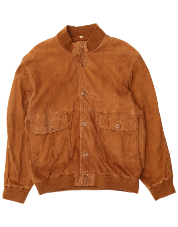 Vintage Ανδρικό Suede Bomber Jacket UK 42 XL Beige Leather