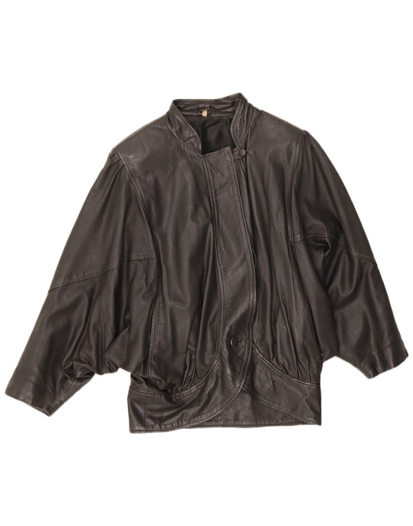 Vintage Γυναικείο Oversized Δερμάτινο Μπουφάν UK 10 Small Black Leather