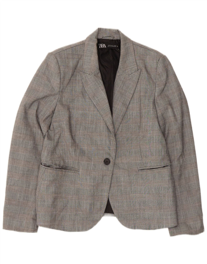 Zara Γυναικείο μπουφάν μπλέιζερ με 1 κουμπί EU 42 Large Grey Check Polyester