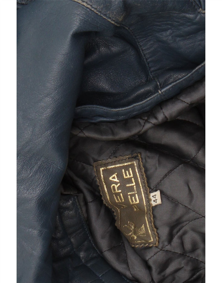 VINTAGE Γυναικείο Δερμάτινο Μπουφάν IT 44 Δερμάτινο Μεσαίο Μπλε