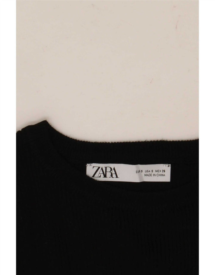 Zara Γυναικείο Crop Top Μακρυμάνικο UK 8 Small Black