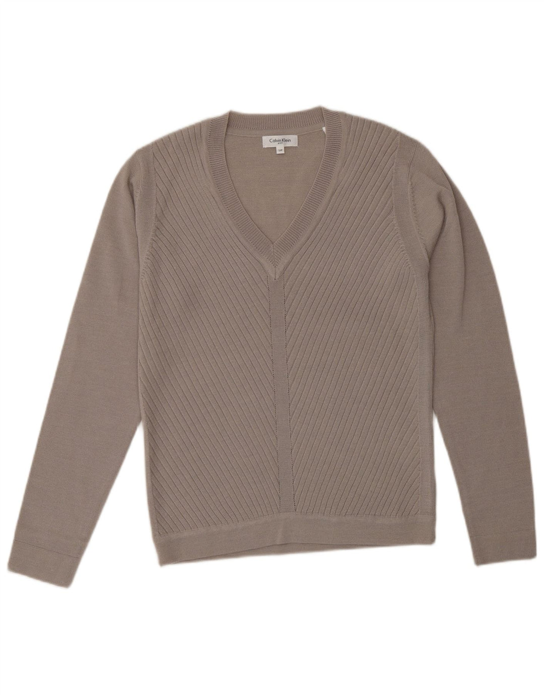CALVIN KLEIN Γυναικείο πουλόβερ με λαιμόκοψη με V λαιμόκοψη UK 10 Small Beige Wool