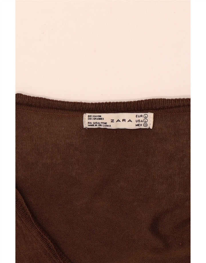 Zara Γυναικεία Ζακέτα UK 16 Large Brown Rayon