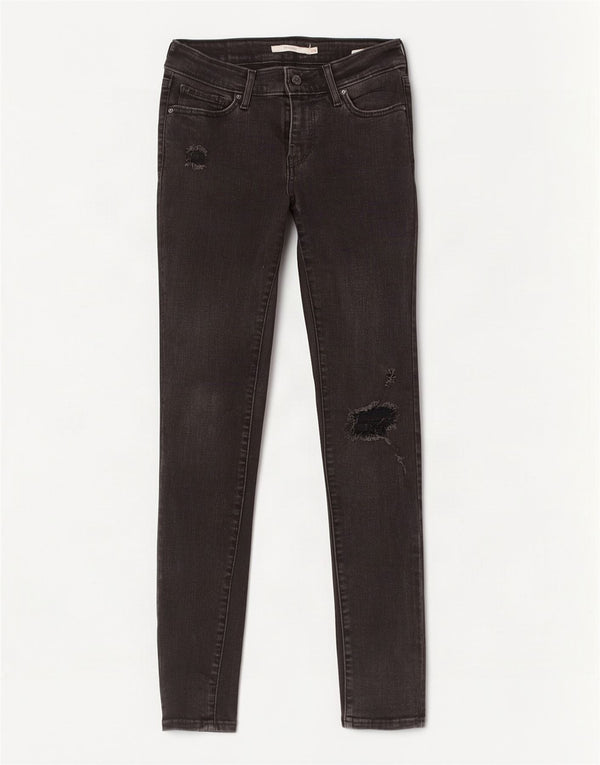 Levi's Womens 711 Distressed Skinny Jeans W26 L30 Μαύρο βαμβακερό