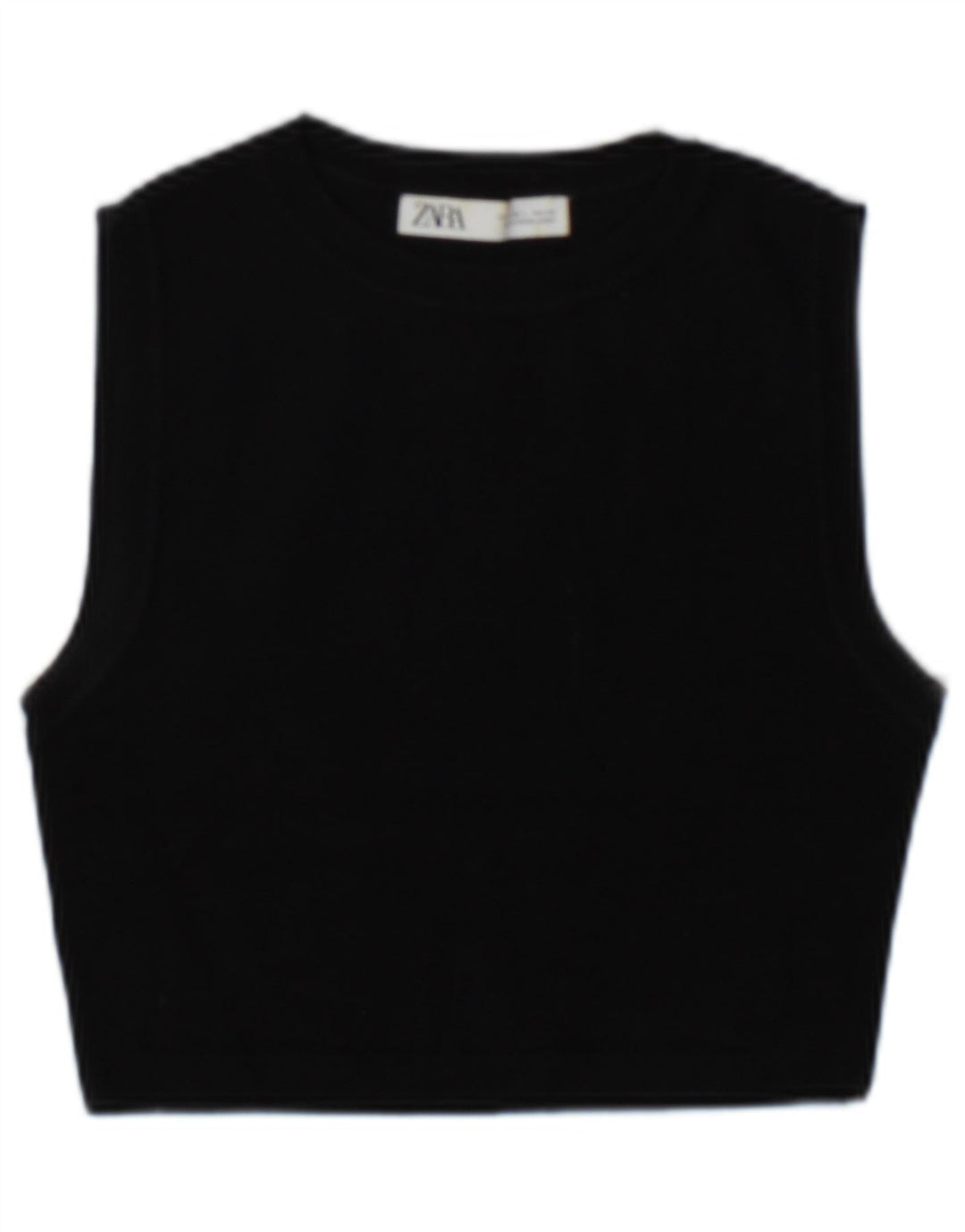 Zara Γυναικείο Crop Vest Top UK 14 Large Black Viscose