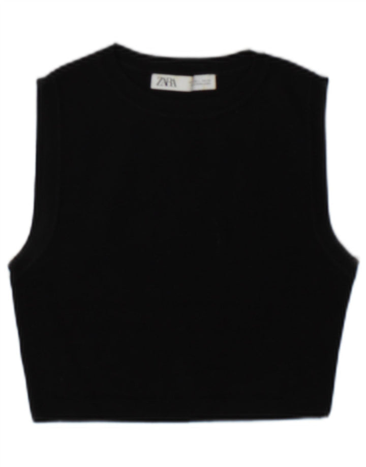 Zara Γυναικείο Crop Vest Top UK 14 Large Black Viscose