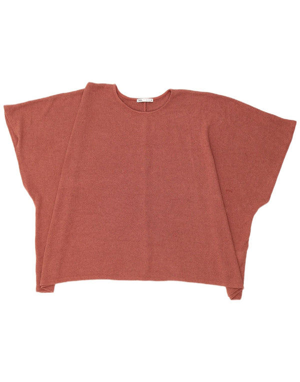 Zara γυναικείο πουλόβερ με κοντό μανίκι Batwing Crew Neck Jumper UK 16 Large Brown