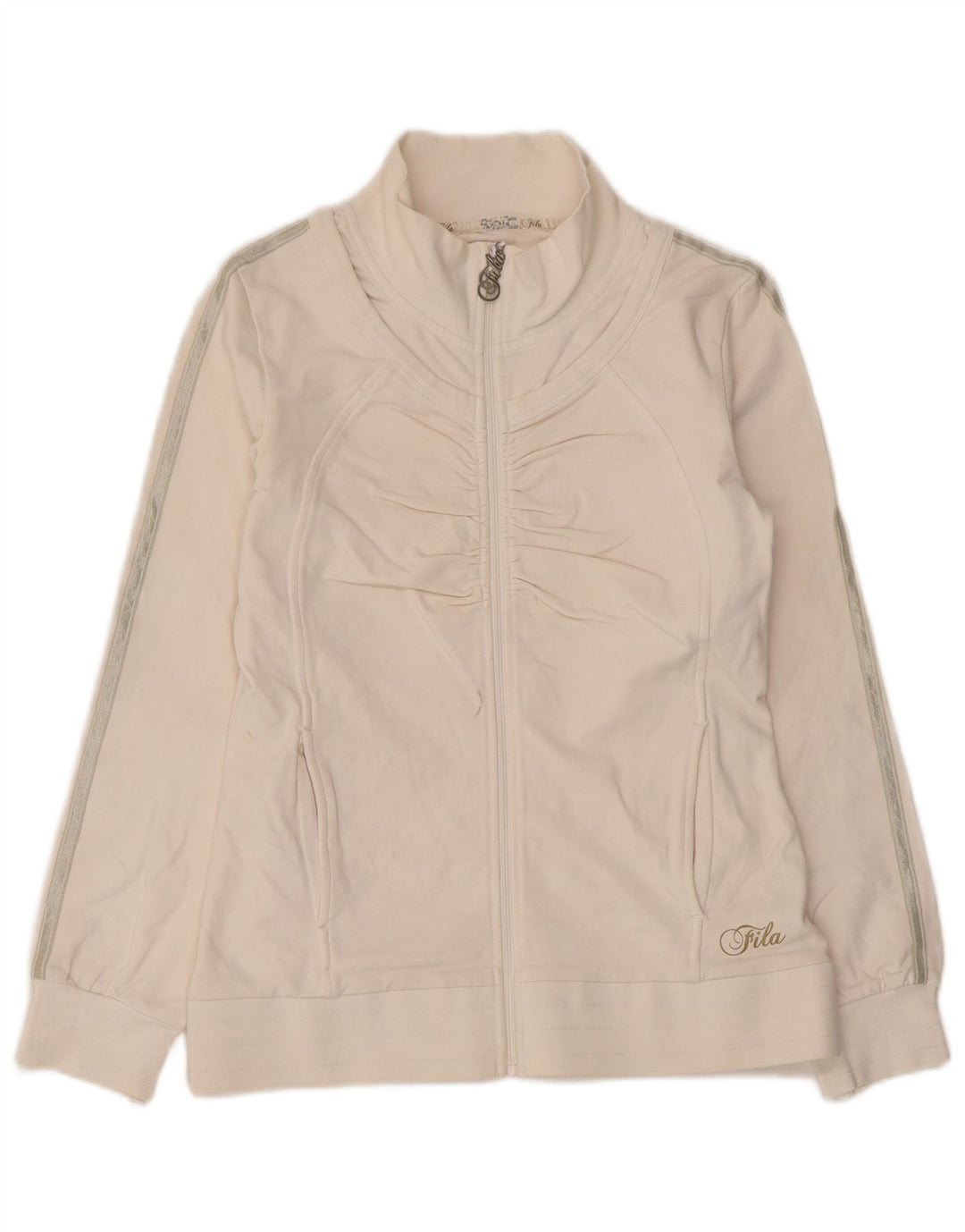 Fila Γυναικεία αθλητική φόρμα Top Jacket UK 10 Small White ριγέ βαμβακερό