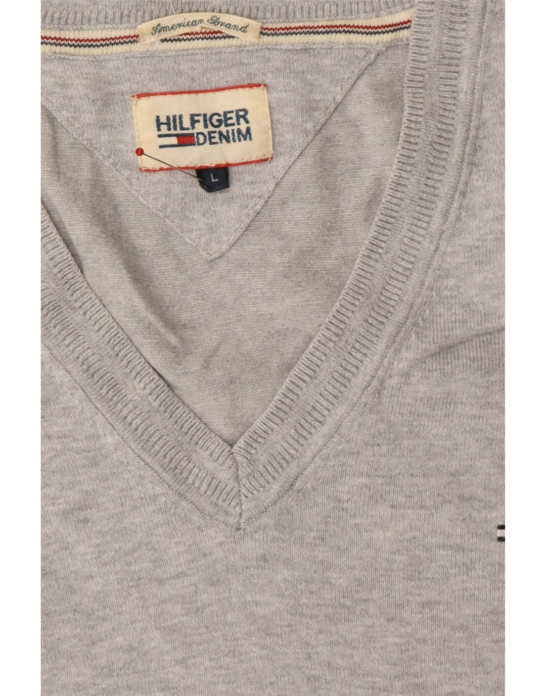 TOMMY HILFIGER Mens V-Neck Jumper Sweater Large Grey Cotton Vintage Tommy Hilfiger and Second-Hand Tommy Hilfiger from Messina Hembry 