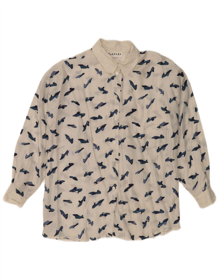 PORTARA Womens Oversized Abstract Pattern Shirt Blouse EU 40 Medium White