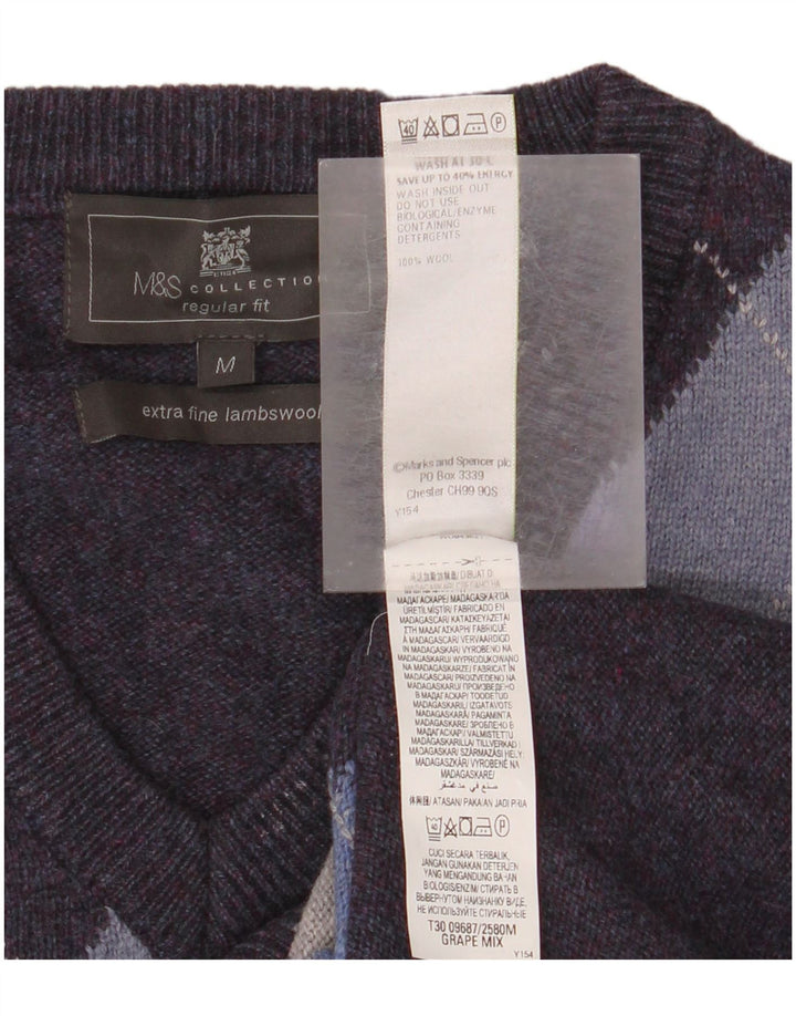 Marks & Spencer Ανδρικό πουλόβερ με λαιμόκοψη με λαιμόκοψη, μεσαίο μωβ Argyle/Diamond